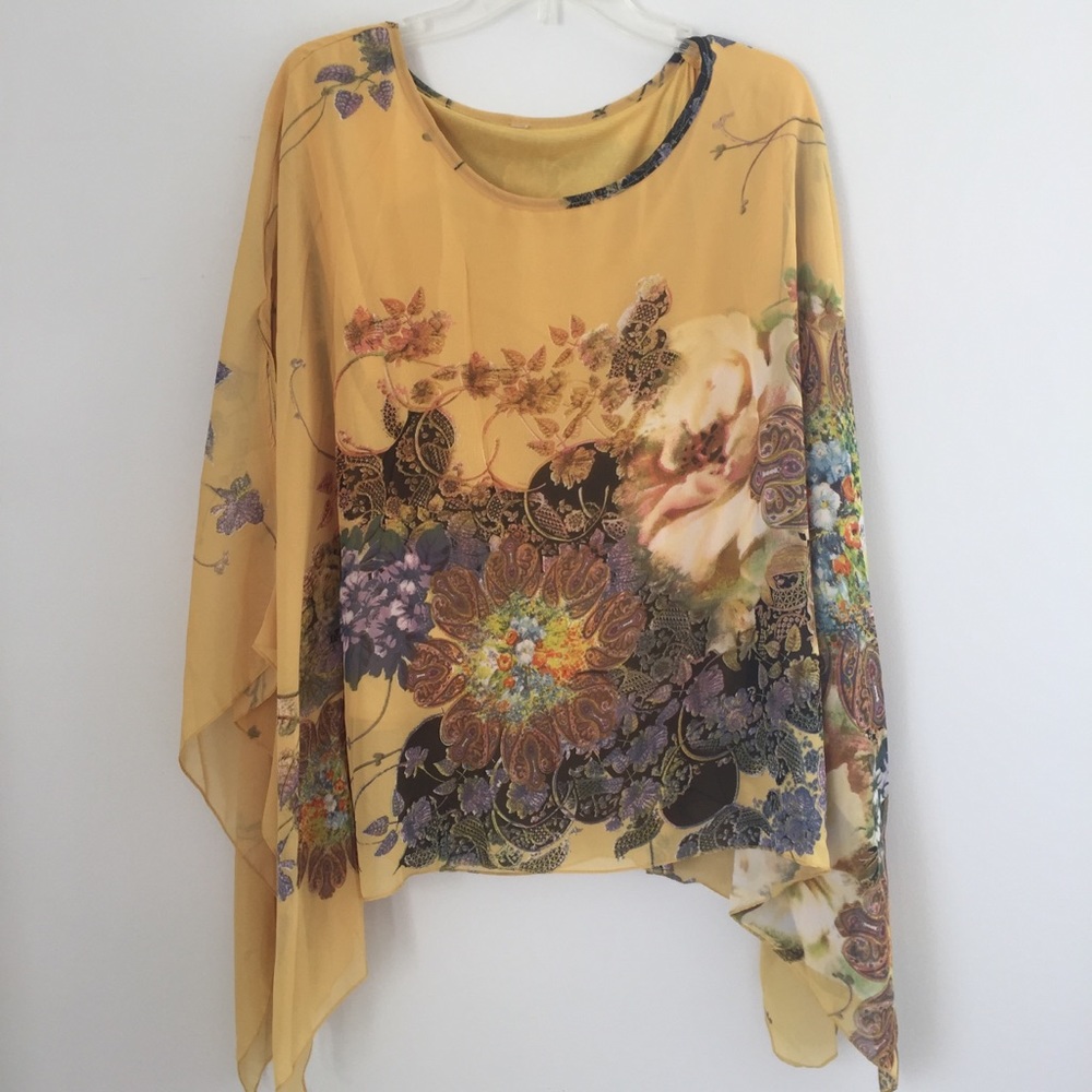 Chiffon Yellow Floral Batwing Top  NWT - L/XL